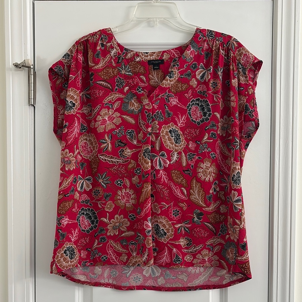 Ann Taylor Factory Pink Boxy Cap Sleeve Blouse